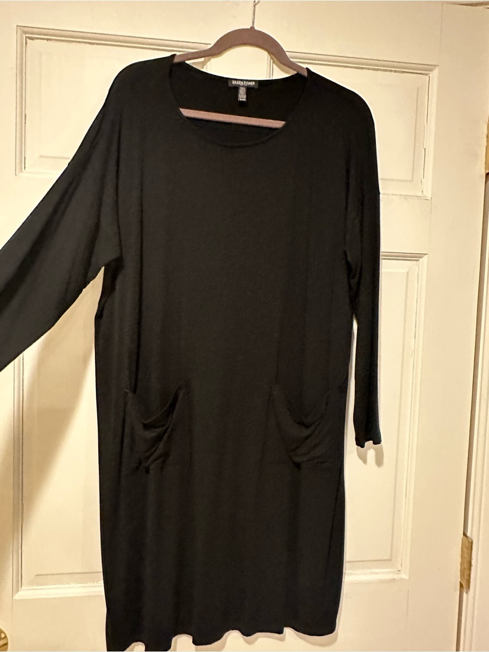 Eileen Fisher Black Long-Sleeve Pocket Shift Dress